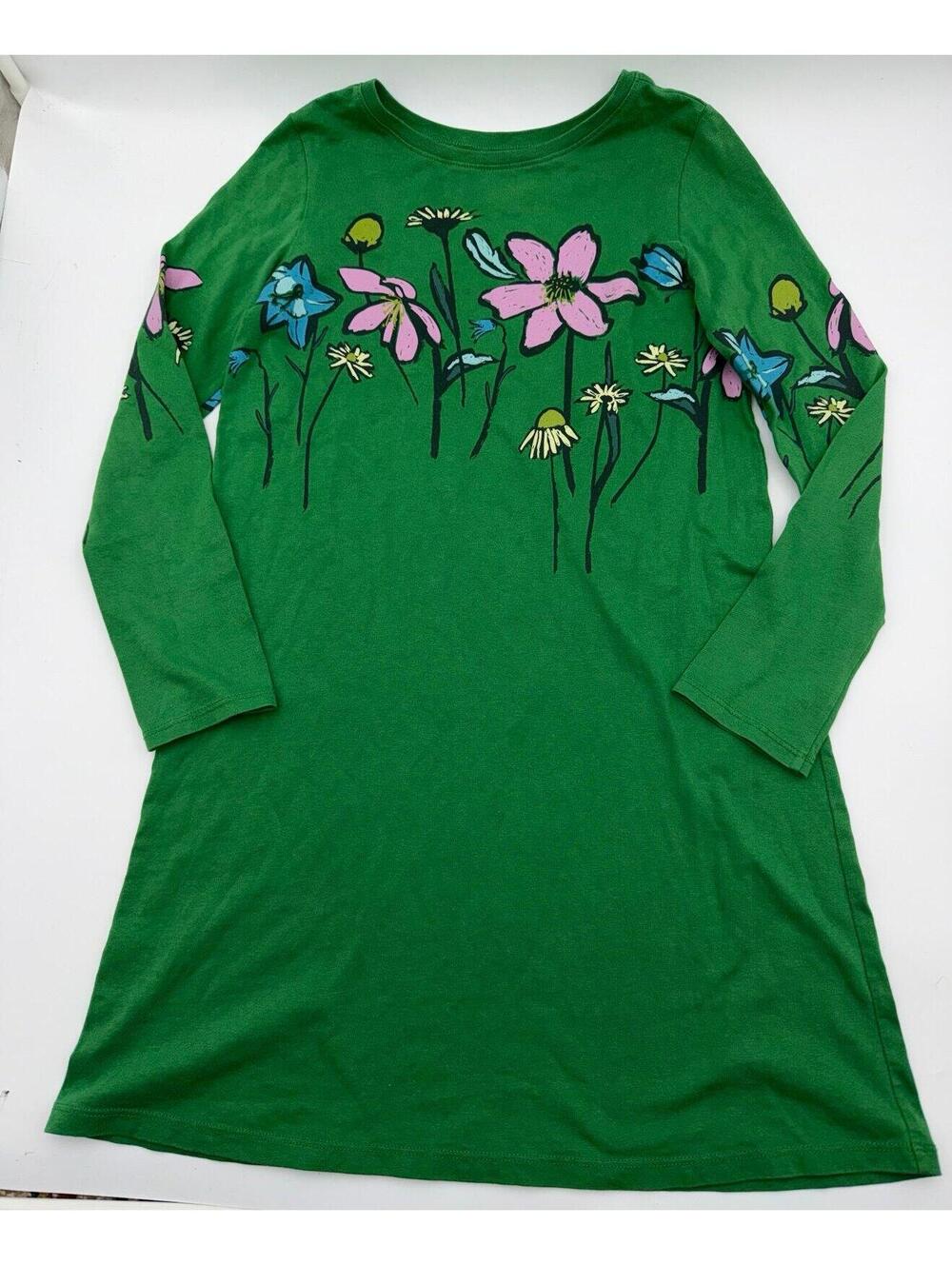 Tea Girls Floral Green Long Sleeve 100% Cotton Dress Size 12 - Picture 2 of 3
